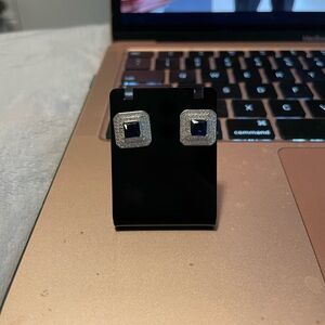 Chic Silver and Blue Square Earrings